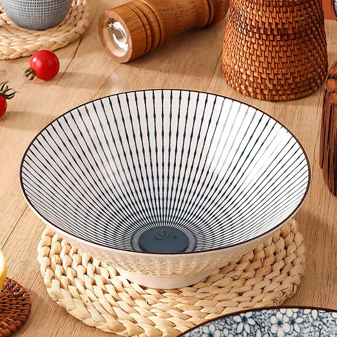 [트라움] 일본 감성 스트라이프 면기 1+1 도자기 라면 라멘 우동 그릇, 2개, 화이트A