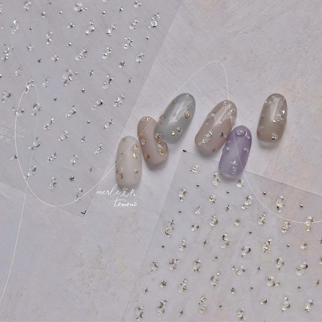 고네일 / 토모니 미니 엠보 별빛 초승달 물방울 네일스티커 6종 택1, 1개, 물방울 실버ms607