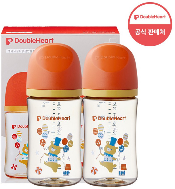 더블하트 모유실감 3세대 PPSU 노꼭지 젖병 트윈팩, 서커스베어, 240ml, 2개