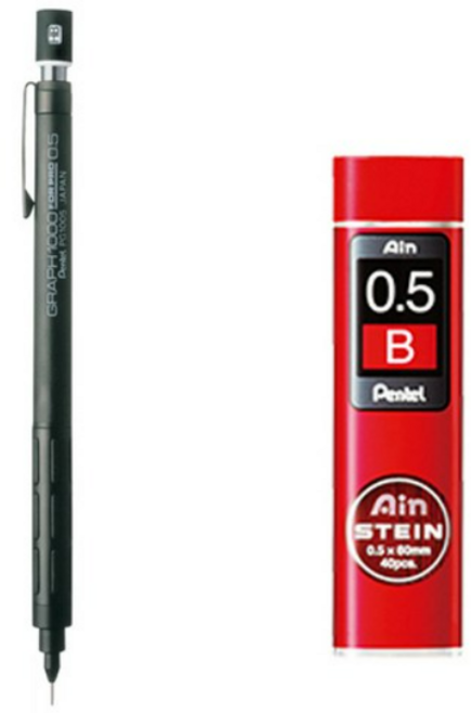 펜텔 그래프 샤프 1000 PG1005 + 아인슈타인 샤프심 B, 0.5mm, 1세트