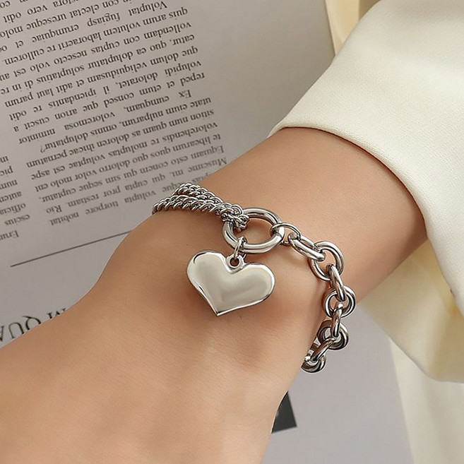 FANSYLI 여성 체인 팔찌 커플 팔찌 패션 이중 하트 펜던트 팔찌 행운 팔찌 우정 팔찌 생일 선물 X2407J9