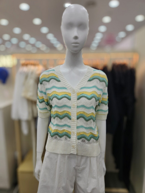 플라스틱아일랜드 V넥 크로셰 니트 가디건 PQ2KG482_DJ