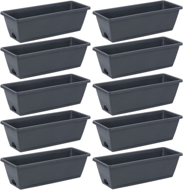 트리아브 직사각 화분 + 받침대 세트 긴 플라스틱 텃밭, 블랙, 10개