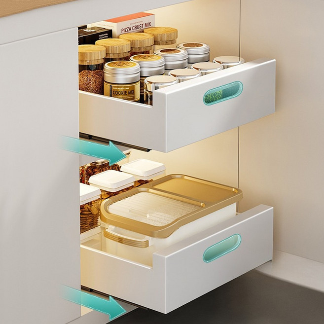 위시플레이스리빙 슬라이딩 주방선반 무타공 레일선반 인출식 주방서랍, 4개