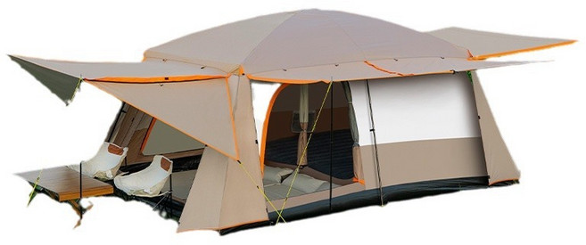 캠핑왕국 캠핑용 글램핑 천막 투룸 패밀리 텐트 대형, 8-12인new, 그레이