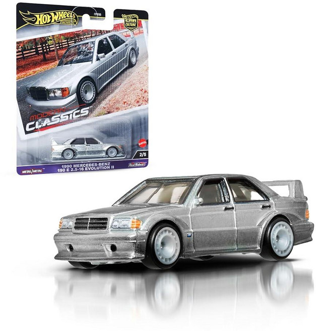 Hot Wheels 프리미엄 자동차 문화 수집용 장난감 자동차 1:64 스케일 다이캐스트 메르세데스 벤츠 190E 2.5-1.6 리얼 라이더 타이어가 있는 모던 클래식 차량