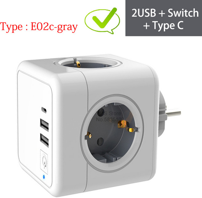 2구 3구 5구 8구 멀티탭 새로운 전원 스트립 USB 전기 네트워크 필터 스위치 + 유형 C 소켓 티 Powercube, [01] Eu 플매트 카펫 매트 카펫 러그, [04] E02c-gray-usb-type-C, [05] E02c-gray-usb-type-C, 1개