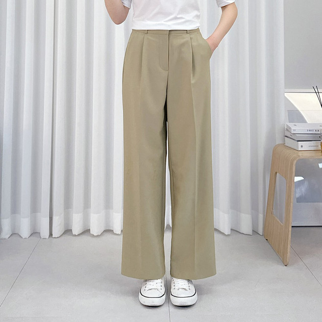예쁘고 편한 여성 오브제 팬츠 빅사이즈 바지 하이웨스트 밴딩팬츠 세미 와이드 슬랙스