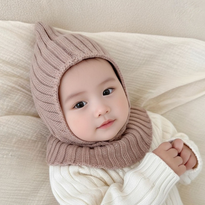 다비온 아기 바라클라바 니트 귀달이 모자