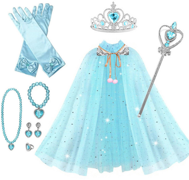 [청춘교복] 공주세트 8종 생일 축하 파티 브라이덜샤워 연말 선물 소품 프린세스 코스튬 주얼리 왕관 요술봉 망토 목걸이 액세사리, 1개, 스카이