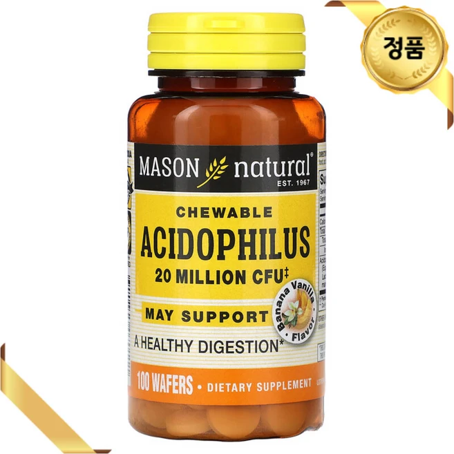 Mason Natural 애시도필러스 2000만 CFU 츄어블 100개 바나나 바닐라맛, 1개, 100정 - 쿠팡