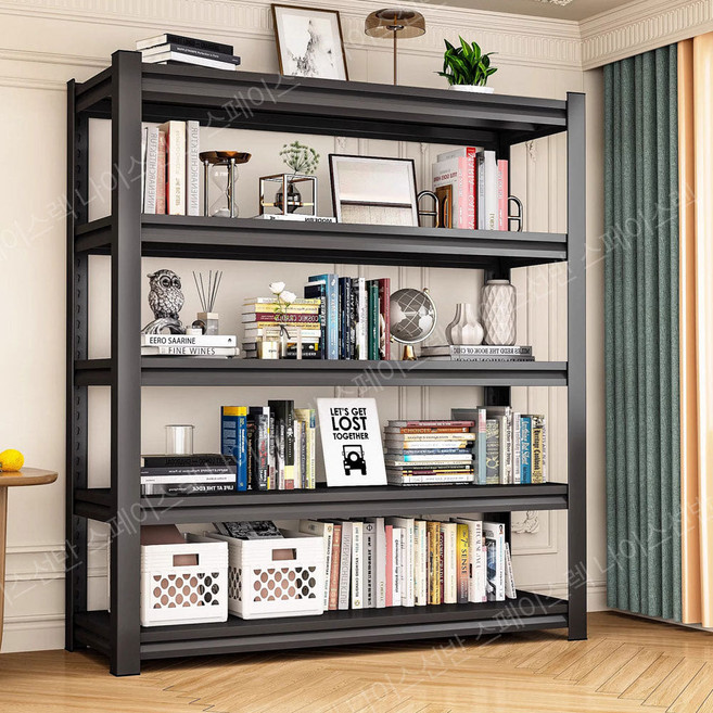 나이스선반 스페이스랙 5단 철제선반 무볼트 철제선반 경량랙 앵글선반 조립식 창고선반 물류선반 주방 수납장 전자레인지 선반 베란다선반 조립식 다용도 정리 수납 진열, 블랙