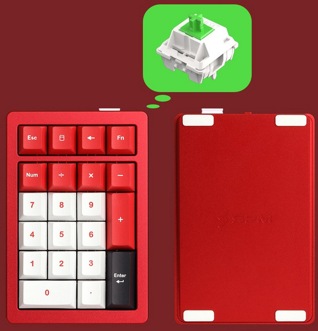 SPM AL21W 풀 알루미늄 넘버패드 기계식 키보드 숫자 키패드 21키, 제조사축, 레드(몽돌 화이트)