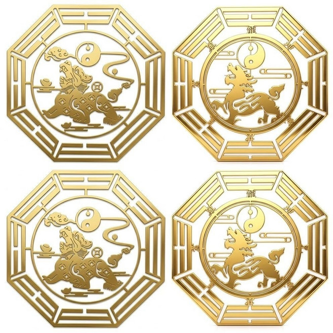 비휴 팔괘 메탈 스티커 4매 재물운 풍수 행운 부적 금속스티커 휴대폰 노트북, 1세트, 메탈스티커4매