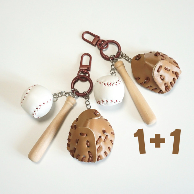 야구 키링 (1+1) 야구공 글러브 배트 야구선수 응원 굿즈 스포츠, 갈색, 1세트