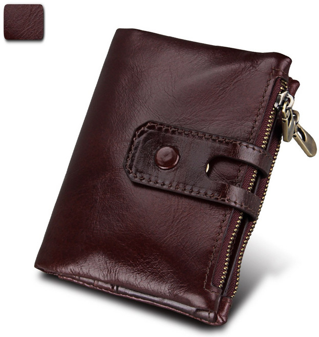 AngelNaNa 真皮復古牛皮雙拉鍊搭釦零錢包