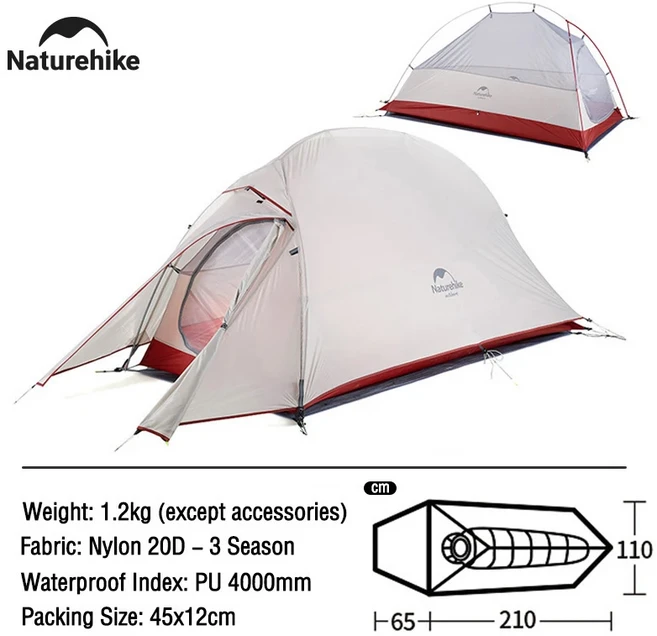 네이처하이크 클라우드 피크 캠핑 텐트 방수 휴대용 T 자형 지퍼 하이킹 야외 4 시즌 나일론 2 인 배낭, 01 Green-20D