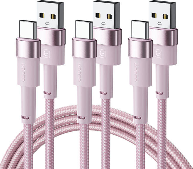 Toocki 마카롱 C타입 3A 고속충전 케이블, 3m, 핑크, 3개