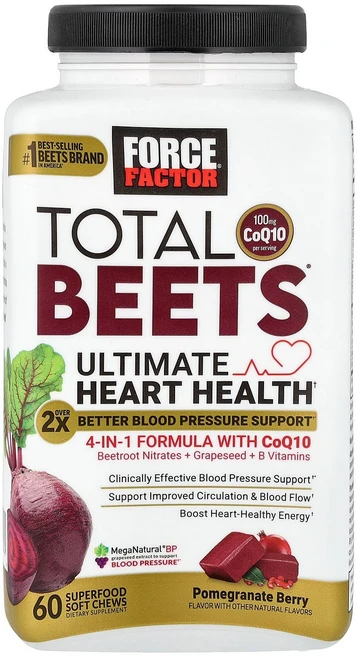Force Factor Total Bees® CoQ10 함유 최고의 심장 건강 증진 석류 베리 맛 슈퍼 푸드 소프트츄 60개 Factor (포스 팩터), 1개 - 쿠팡