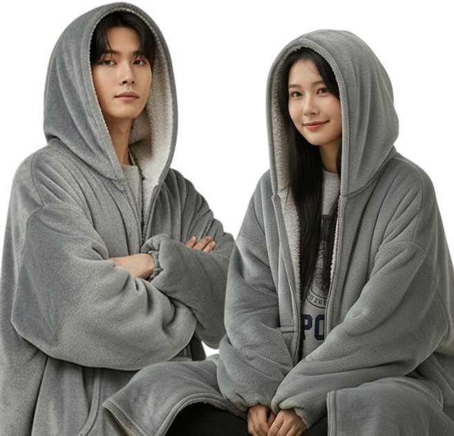 믿추 후드 입는담요 극세사 보온담요 오버사이즈 고중량 겨울용, 다크그레이, 1개