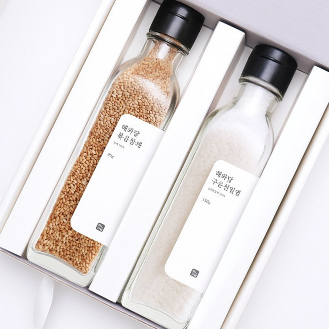 소금답례품 해와달 솔솔세트 깨소금 돌잔치 웨딩 결혼식 조문답례품, 볶음검정깨+참기름, 1세트
