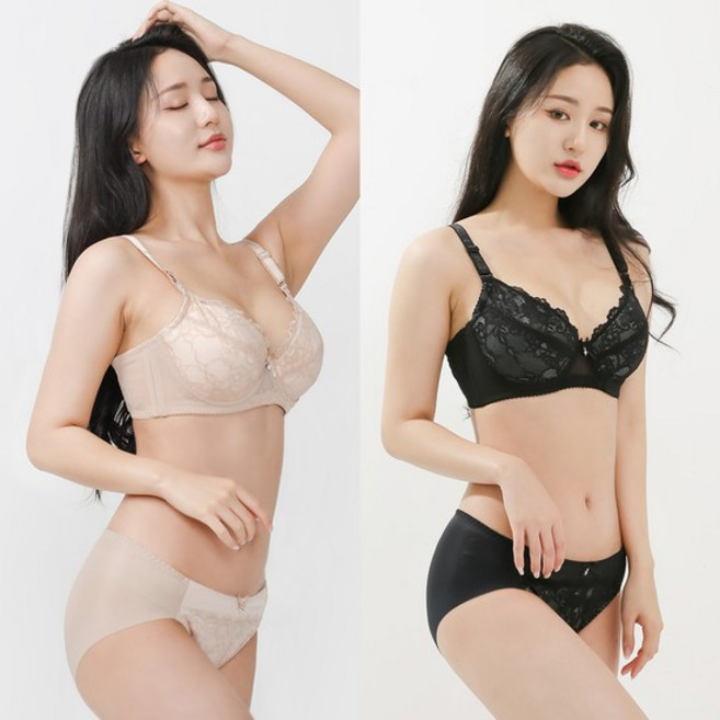 비너스 자스민 빅사이즈 EFG컵 와이어 홑겹 레이스 풀컵 브라 팬티 세트 JBR8005S