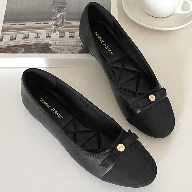 꼼지락 배색 리본 발편한 플랫 슈즈 단화