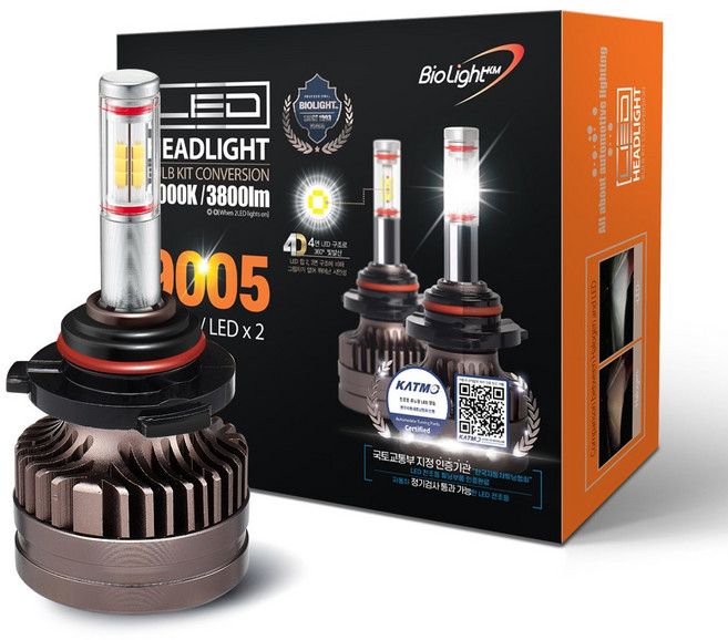 바이오라이트 HB3 LED 전조등 4면 합법 인증 자동차 헤드라이트 1세트, 2개, 9005