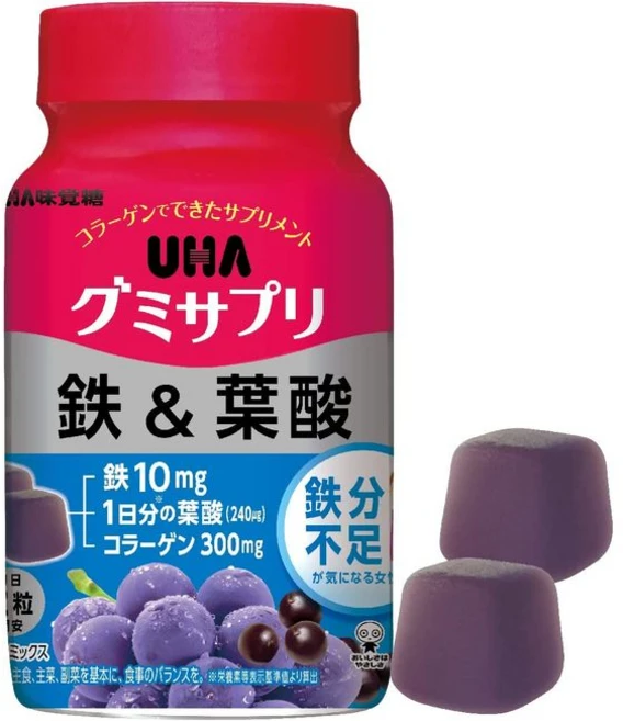 UHA 맛있고 손쉽게 콜라겐으로된 젤리 구미 서플리먼트 /철분&엽산/비타민C, 1개, 60정 - 쿠팡