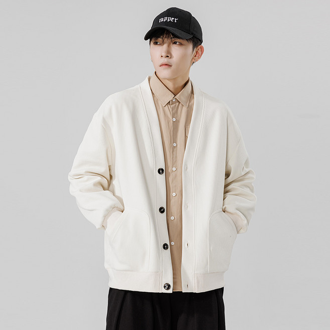 남자 오버핏 브이넥 베이직 가디건 가을 무지 데일리 아우터