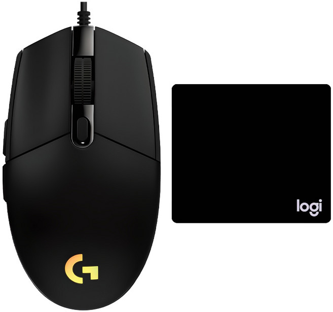 로지텍 유선마우스 G102 2ND + 마우스 패드 일반형, 블랙