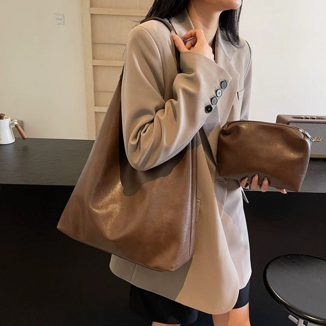 소울라이프 스웨이드 호보백 빅백 무지 보부상 셰프 가방 가방 윤아 데일리백 폭군의 숄더백, G. 식물성 태닝 브라운