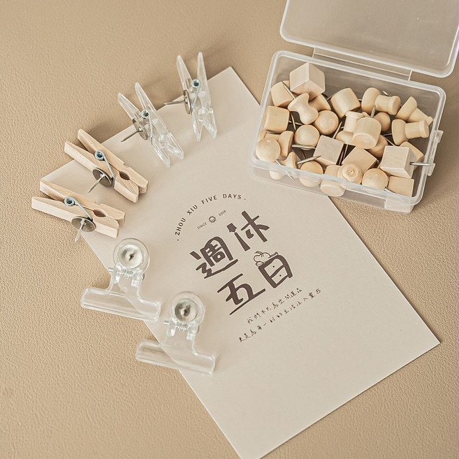 圖釘夾 綜合圖釘組，木質圖釘，透明圖釘夾，夾子釘, 1個, 綜合圖釘組