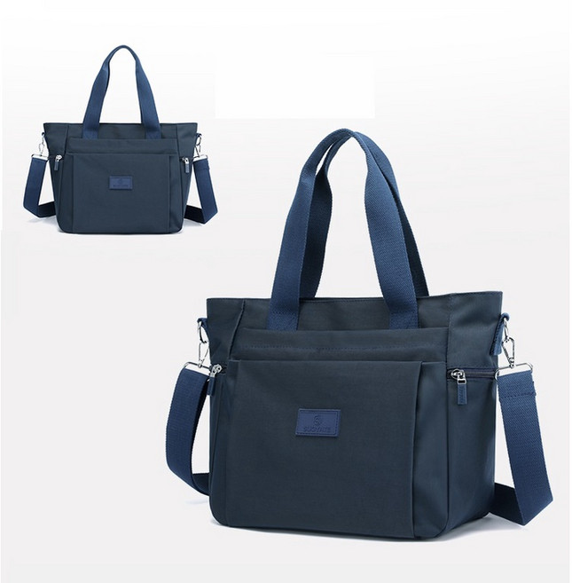 經典厚實多隔層尼龍托特包/休閒防潑水手提斜背/多袋托特包, 深藍色