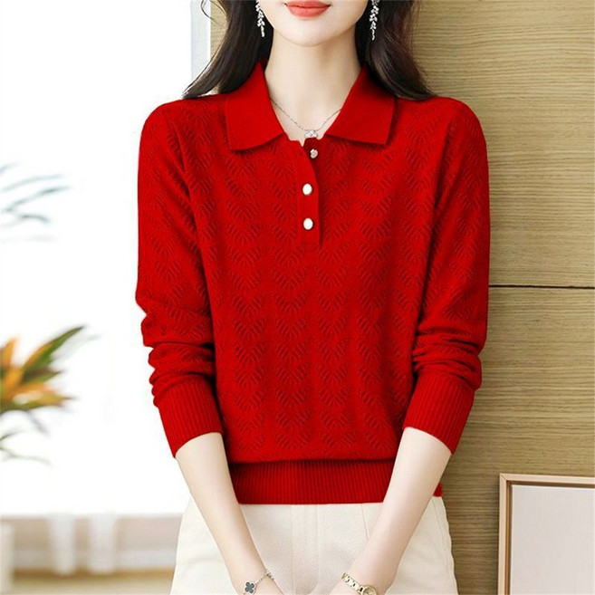 TKX 여성 가을 겨울 긴소매 니트 스웨터 단추 장식 K87