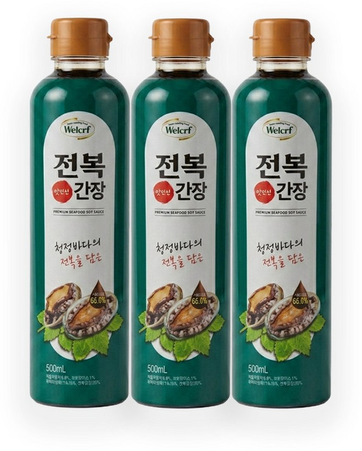 웰크리 맛더한 전복 간장 어간장 만능 간장 맛간장 해물, 3개, 500ml