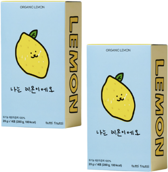 뚜띠프루티 유기농 레몬즙 스틱 NFC 착즙 100% 레몬수 원액 14포 2개, 28개, 280ml