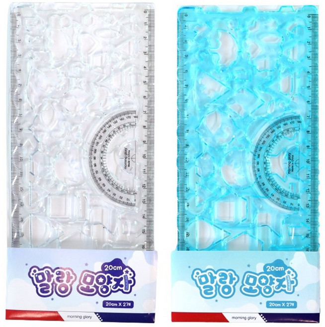 모닝글로리 2000 말랑 모양자 20cm 소프트 도형자, 랜덤발송(투명2개 or 블루2개), 1세트