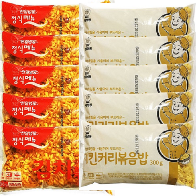 천일 볶음밥 10개 김치볶음밥5봉+치킨커리볶음밥5봉, 300g