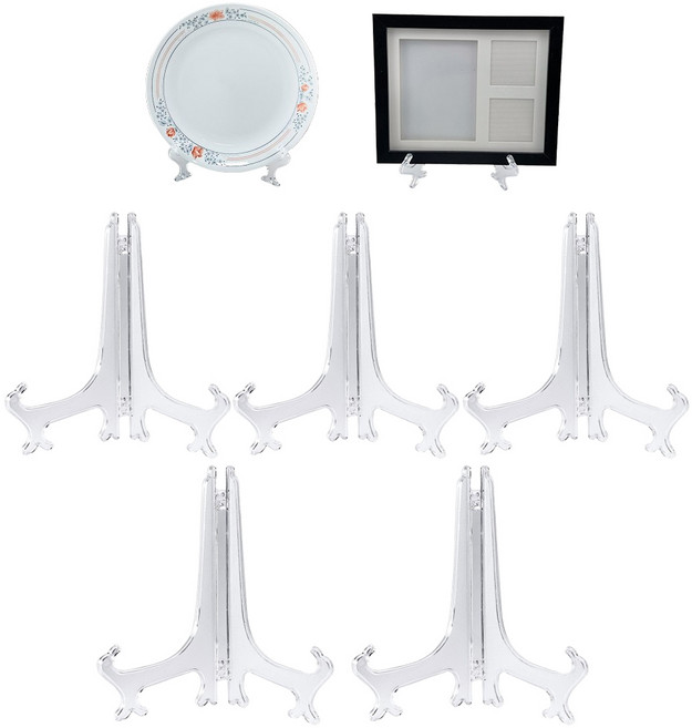 4+1 이지유 고급 스탠드 플라스틱 액자 받침대 사진 접시 상장 거치대 미니, 5개, 투명