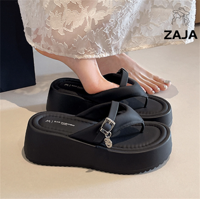 ZAJA 여름 여성 통굽 쪼리 6cm 컴포트 바캉스 플립플랍 슬리퍼