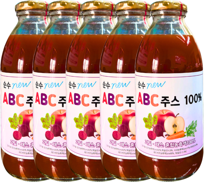 천보바이오 대용량 총 2500ml 순수 ABC주스 100 국산사과 독일산비트 독일산당근, 5개, 500ml