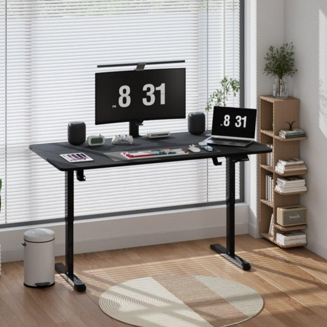 Fahomiss 전동 모션데스크 높이조절 스탠딩 책상 공부 사무용 컴퓨터책상, 블랙
