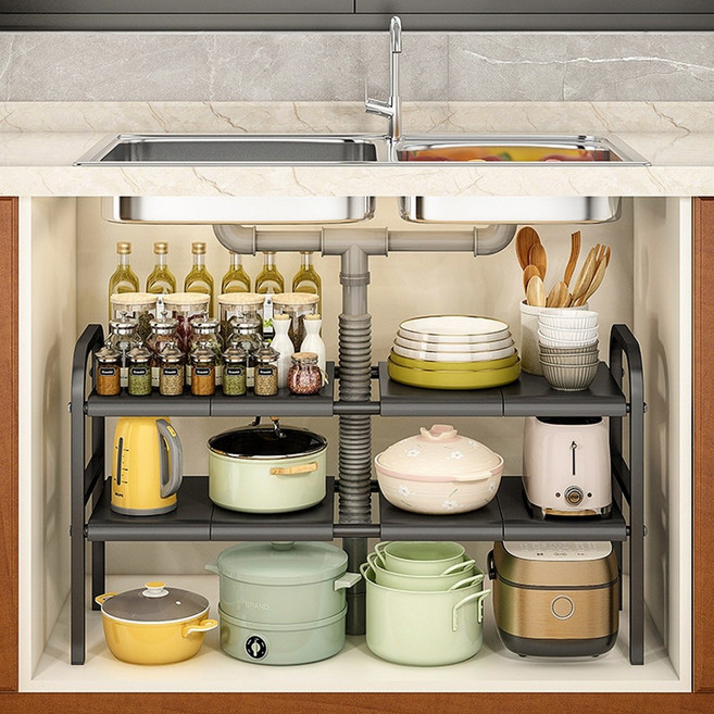 길이조절 싱크대하부 2단 선반 수납장, 판넬 10칸, 1개