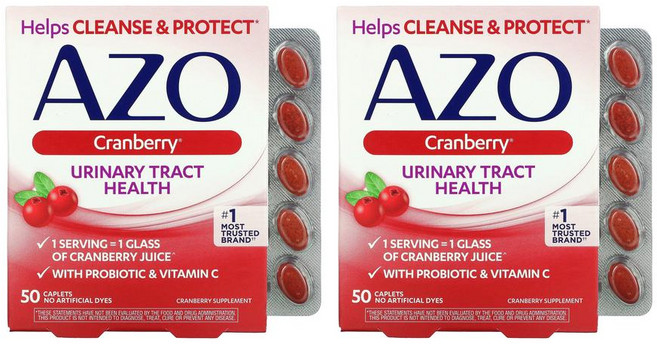 아조 Azo 크랜베리 유리너리 트랙트 비타민C 칼슘 프로바이오틱 함유 소프트젤, 50정, 2개