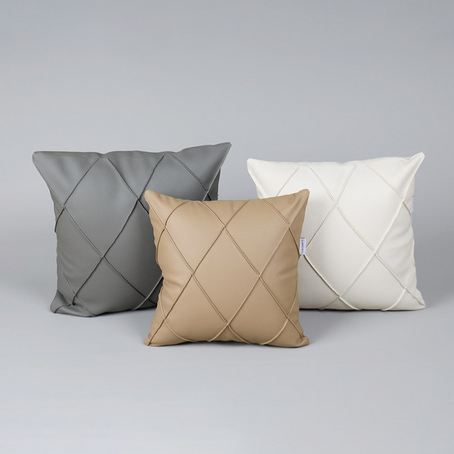 조브라운 다이아몬드 패턴 가죽 사각 쿠션 소파 쿠션, 블랙