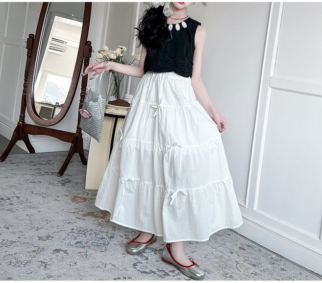 해피유통어린이 여아 패션 무소매 상의와 레이어드 긴 스커트 우아한 귀여운 스타일14세 이상 XG03