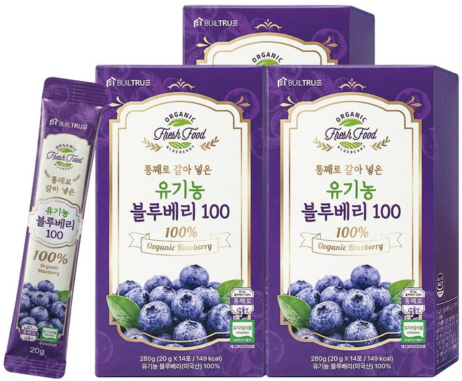통째로 갈아 넣은 유기농 블루베리 100 스틱 즙 퓨레, 42개, 20g