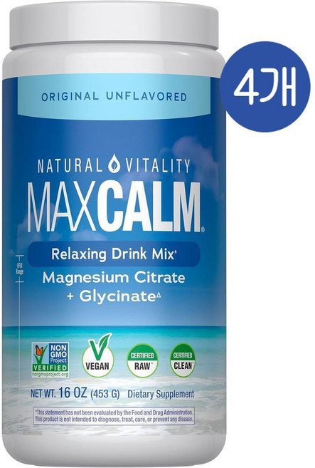 내추럴 바이탈리티 캄 마그네슘 시트레이트 드링크믹스 오리지널 무맛 Natural Vitality CALM Magnesium, 4개