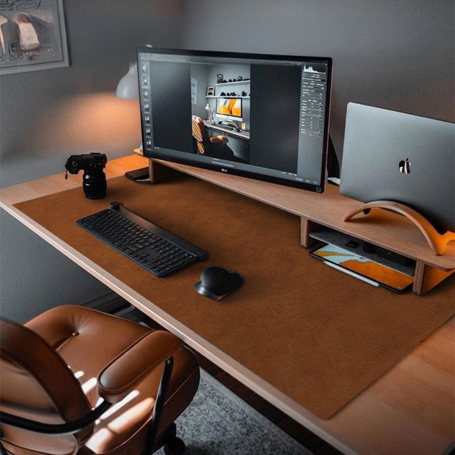 다모샵 미끄럼방지 고급 소가죽 마우스 장패드, 1개, 브라운